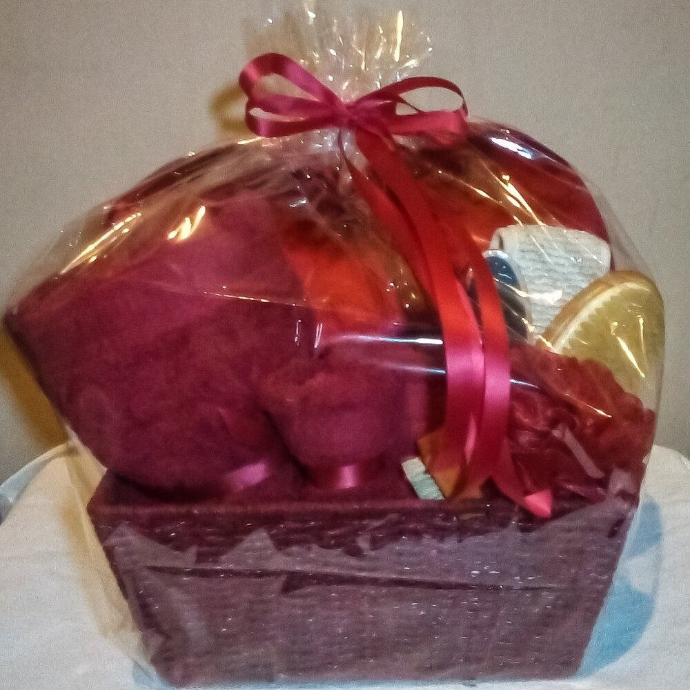 Heart Shaped Pillow Spa Gift Basket in Wine Color
